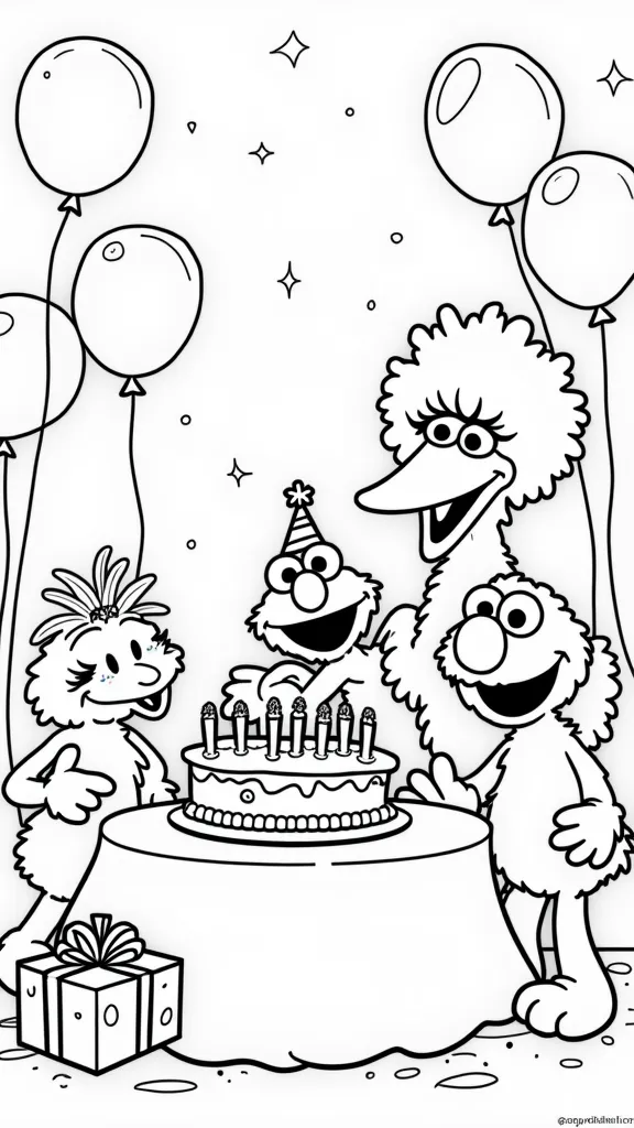 sesame street cumpleaños para colorear